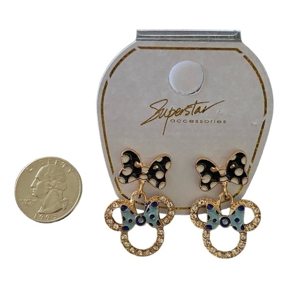 MINNIE MOUSE-GOLD COLOR SHIMMER DANGLE EARRINGS - Picture 3 of 4